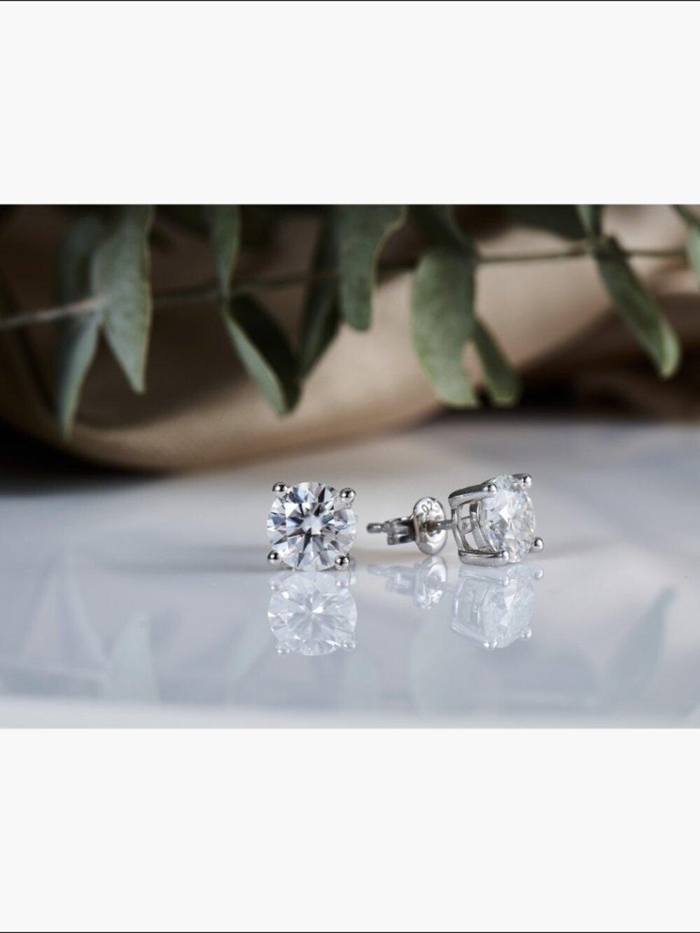 18K White Gold 2 Carat Moissanite Stud Earrings 925 Sterling Silver Solitaire